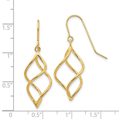 14k Yellow Gold Polished Short Twisted Dangle Earrings