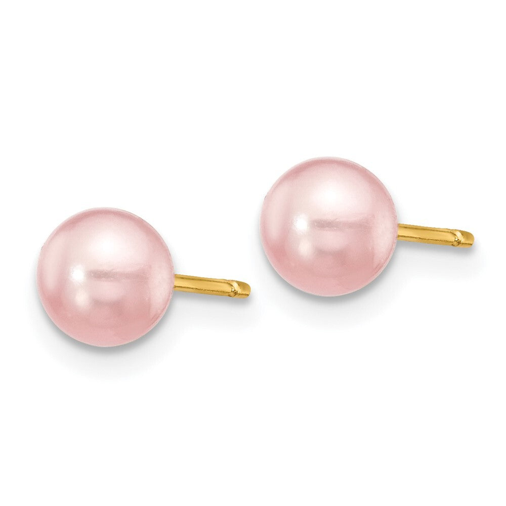 14k Yellow Gold 5-6mm Purple Round Freshwater Cultured Pearl Stud Earrings
