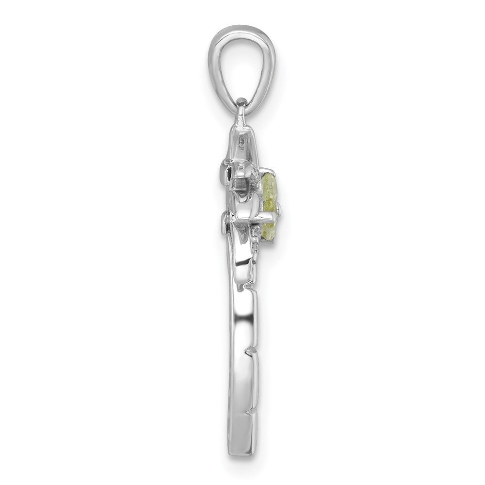 Sterling Silver Polished and Grooved Peridot and White Topaz Palm Tree Pendant