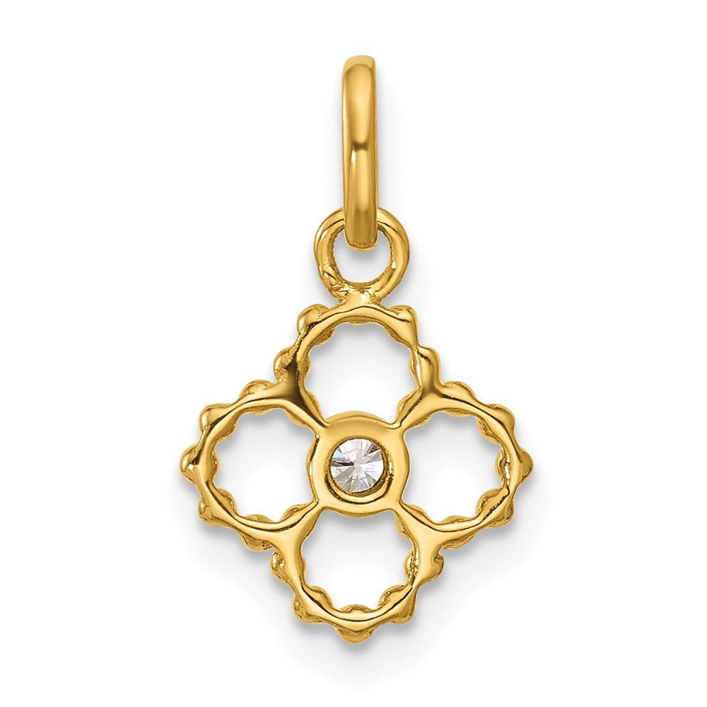 14k Yellow Gold Polished 1/20 carat Diamond Beaded Floral Pendant