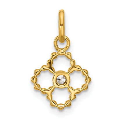 14k Yellow Gold Polished 1/20 carat Diamond Beaded Floral Pendant