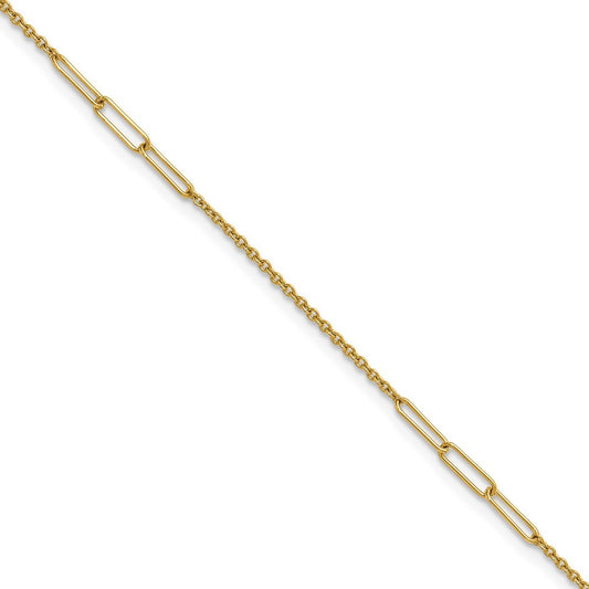 14k Yellow Gold Polished Paper Clip and Cable Link 10" Anklet