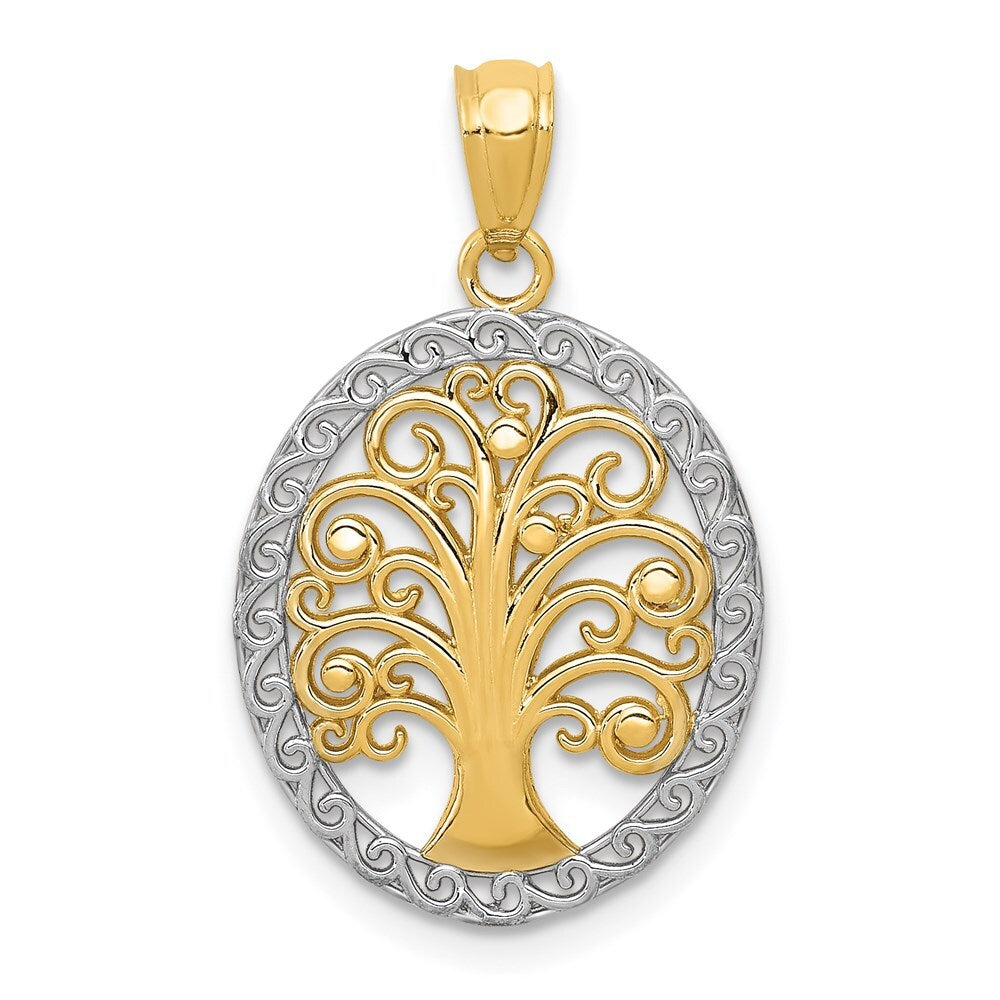 14k Yellow Gold  Rhodium Tree of Life Pendant for Women