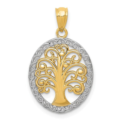 14k Yellow Gold  Rhodium Tree of Life Pendant for Women