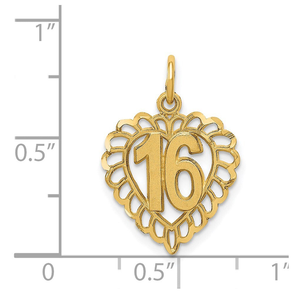 14k Yellow Gold 16 in a Heart Charm Pendant for Women