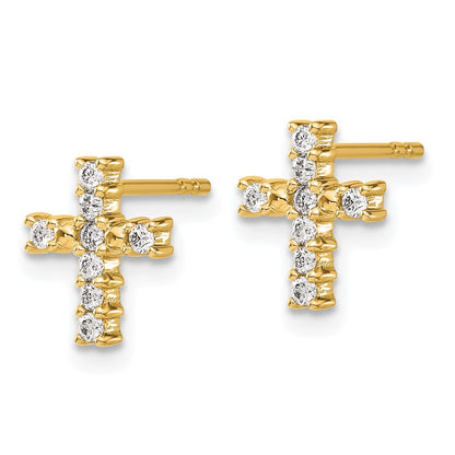 14k Yellow Gold Polished Diamond Cross Earrings