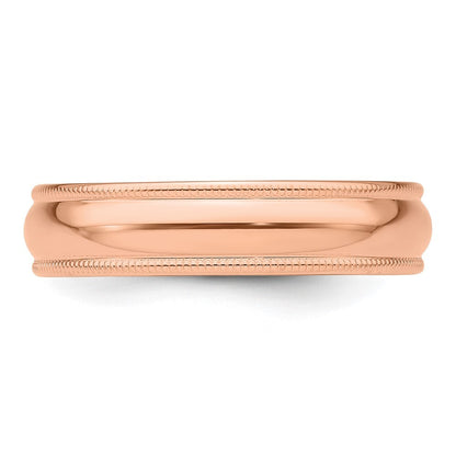 14k Rose Gold 5mm Lightweight Milgrain Half Round Wedding Band Size 12