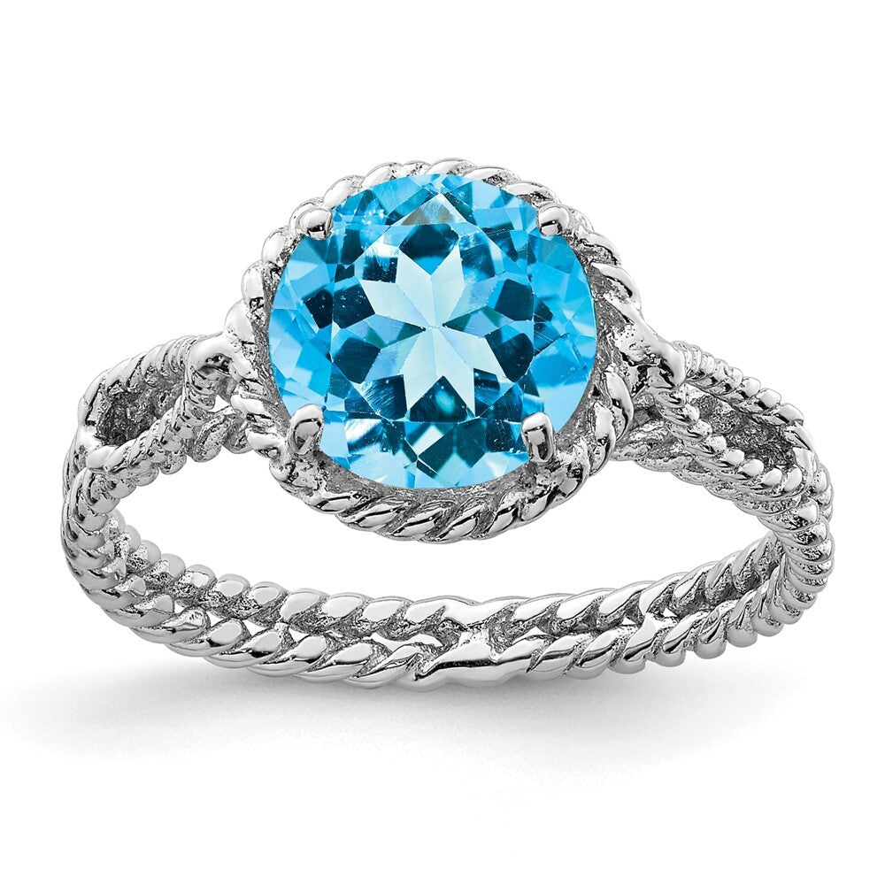 Sterling Silver Rhodium Blue Topaz Twisted Circle Ring Size 8
