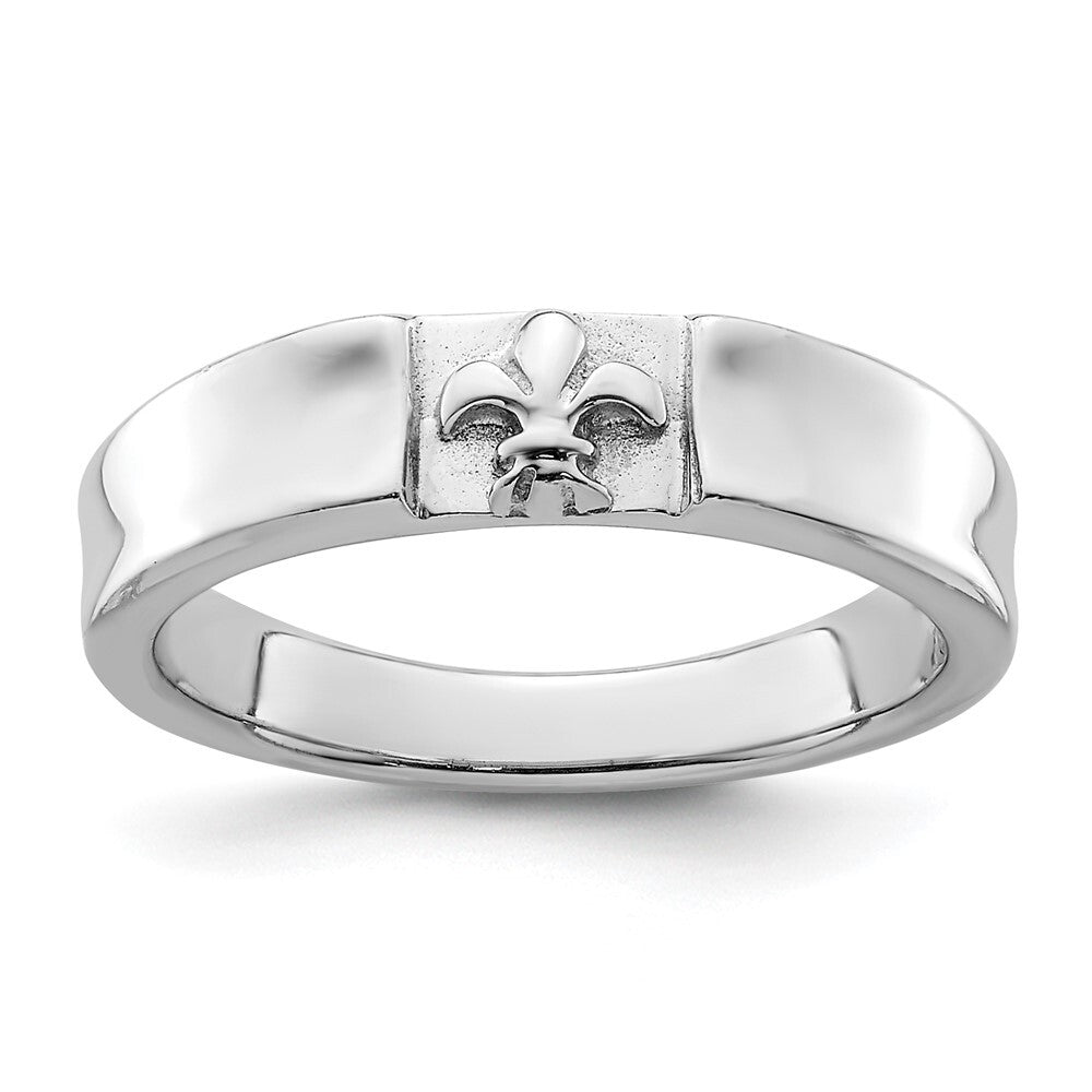 Sterling Silver Rhodium-plated Fleur-de-Lis Band Ring Size 8