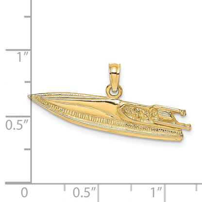 14k Yellow Gold 2-D Textured SPEED BOAT Charm
