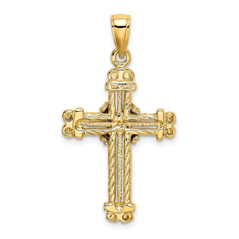 14k Yellow Gold Gold Polished / Textured Cross Pendant for Women