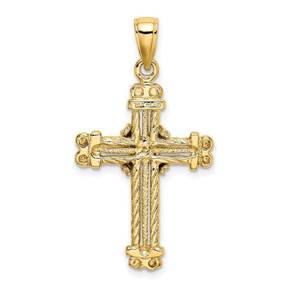 14k Yellow Gold Gold Polished / Textured Cross Pendant for Women