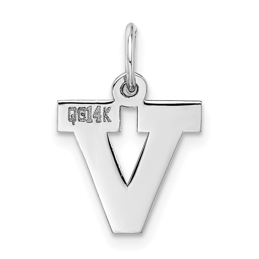 14k White Gold Small Block Letter V Initial Charm Pendant for Women