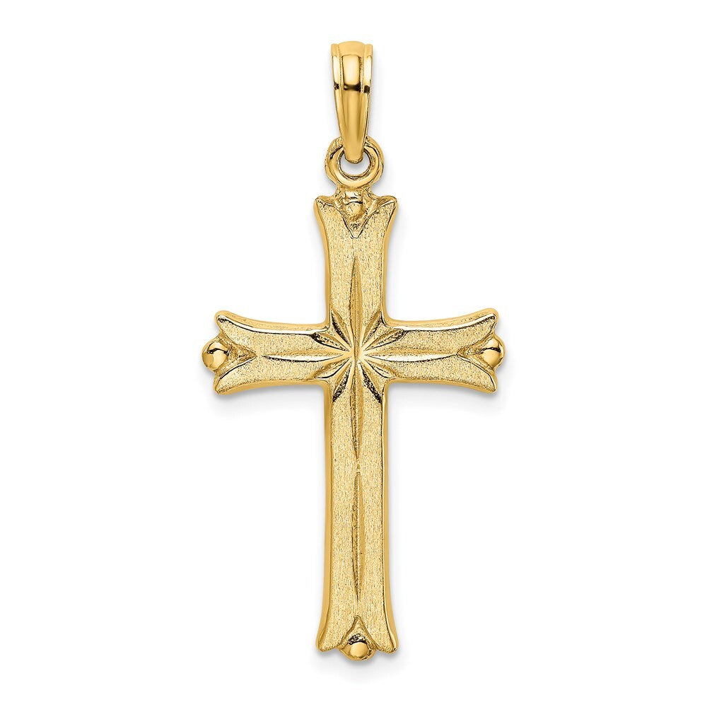 14k Yellow Gold Cross Starburst Center Charm Pendant for Women