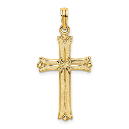14k Yellow Gold Cross Starburst Center Charm Pendant for Women