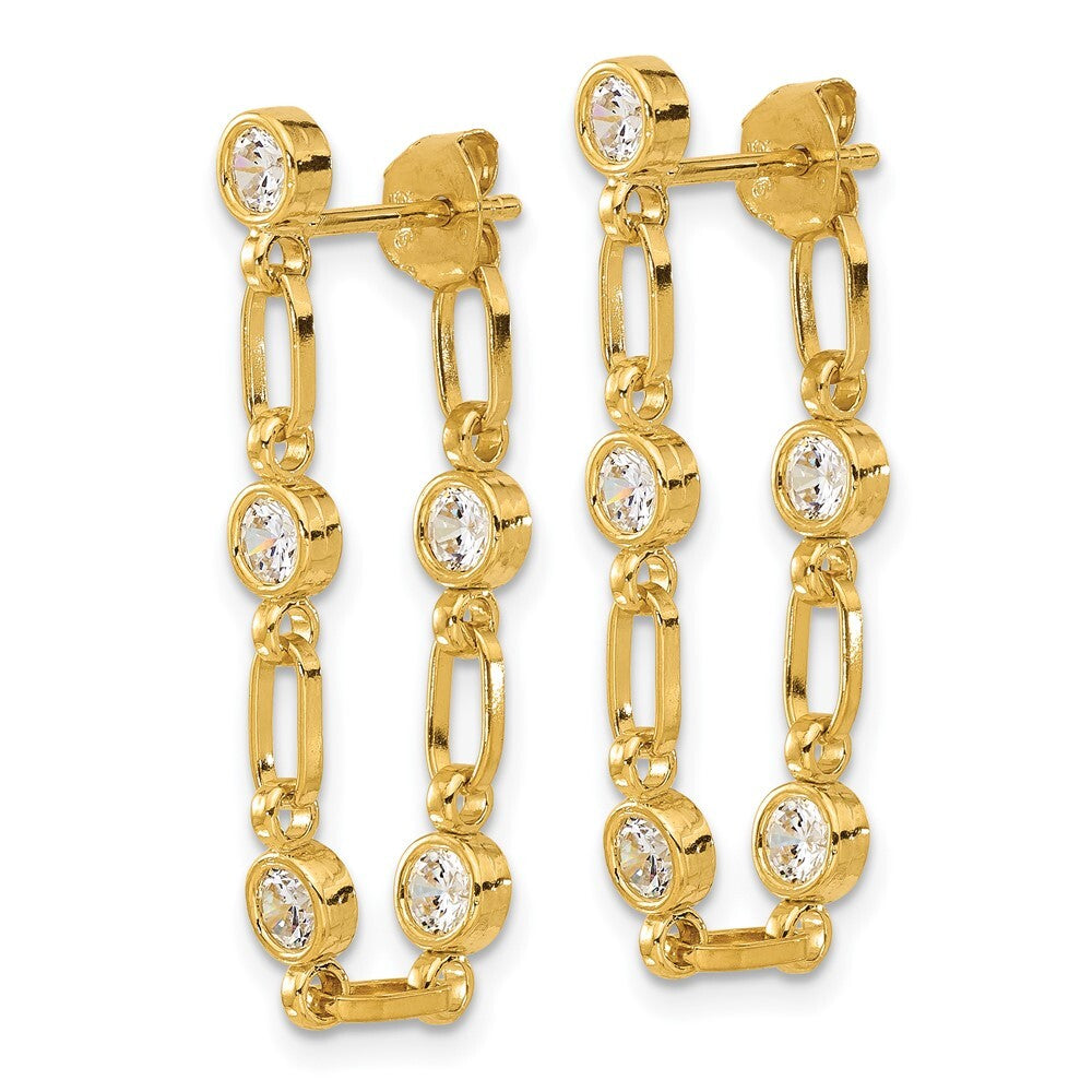Sterling Silver Gold-tone Bezel Cubic Zirconia Post Dangle Earrings
