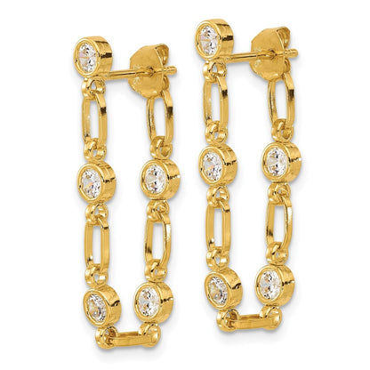 Sterling Silver Gold-tone Bezel Cubic Zirconia Post Dangle Earrings