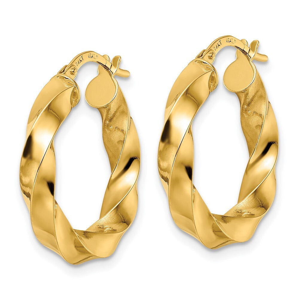 14k Yellow Gold Polished Twisted Hoop Earrings Gift for Women