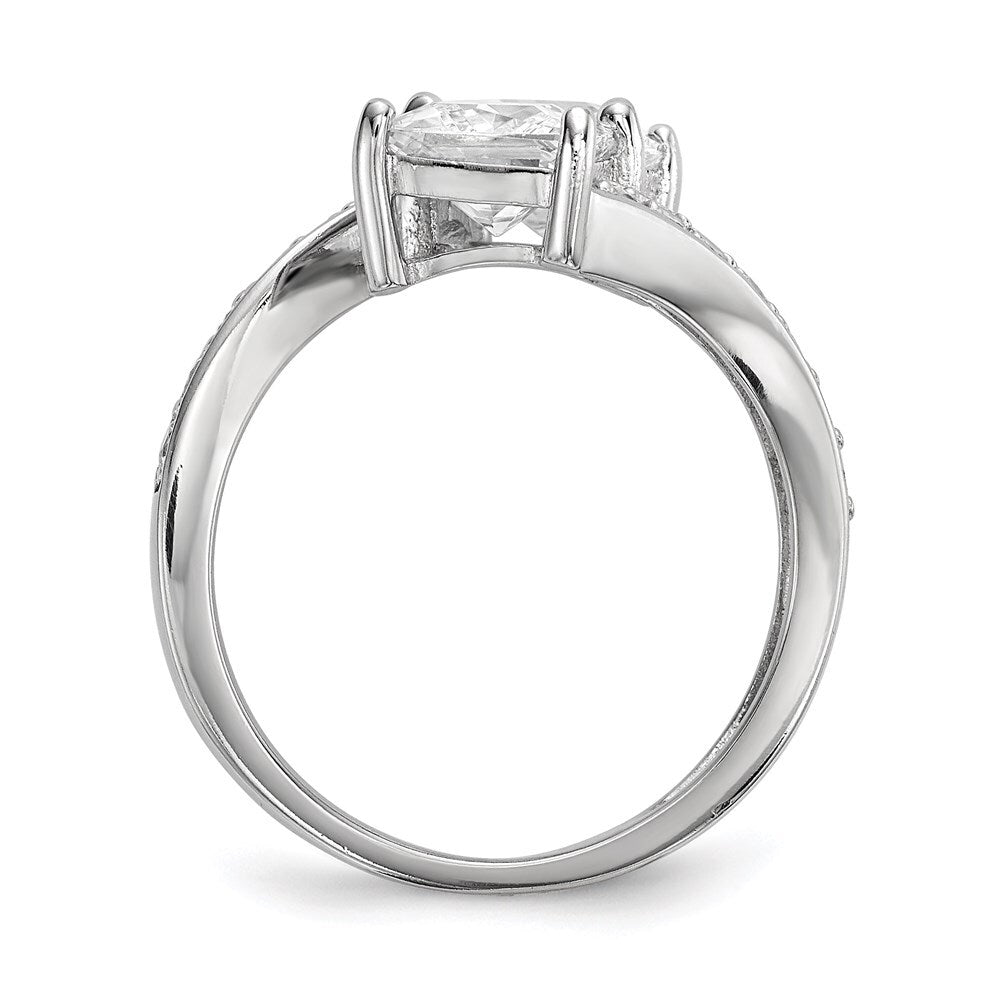 Sterling Silver Rhodium-plated Cubic Zirconia Two Stone Square Bypass Ring SZ 6