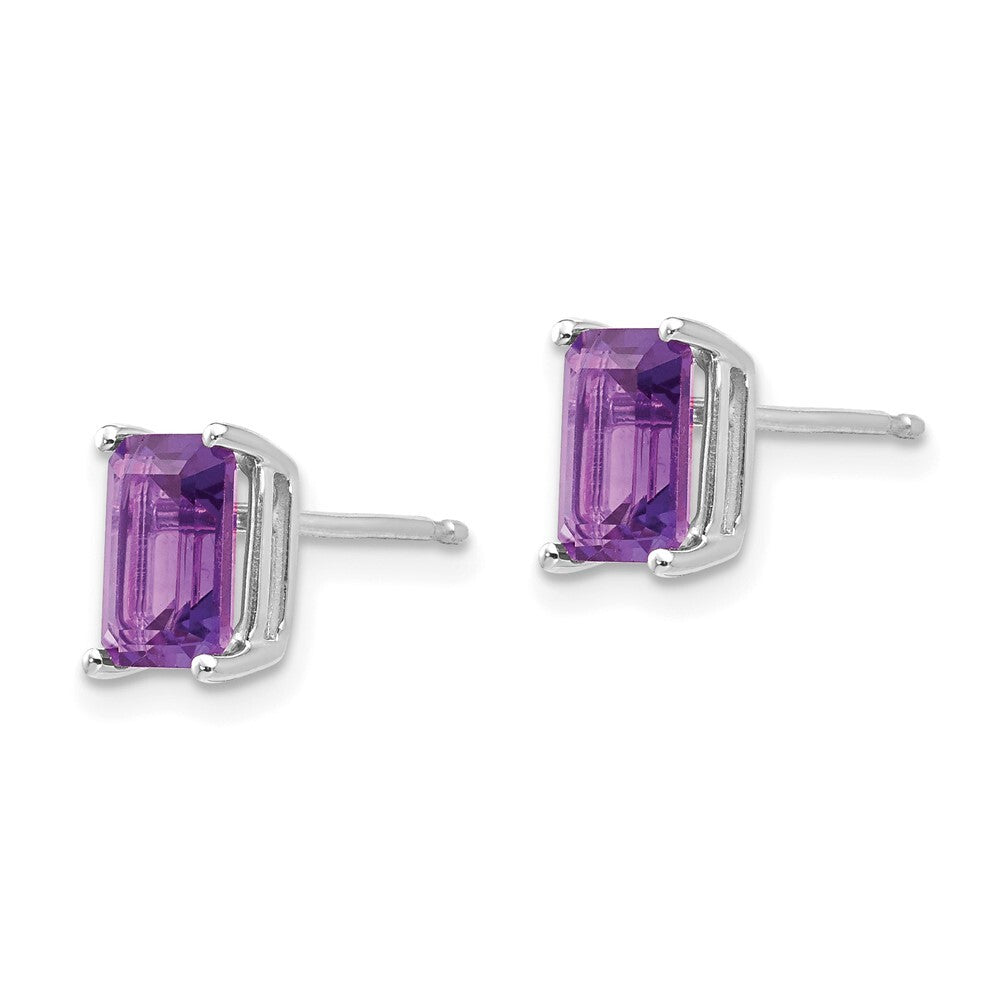 14k White Gold 7x5mm Emerald Cut Amethyst Stud Earrings Gift for Women