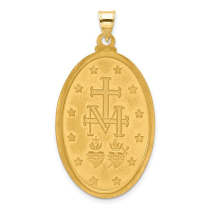 14k Yellow Gold Satin and Polished Miraculous Medal Solid Oval Pendant