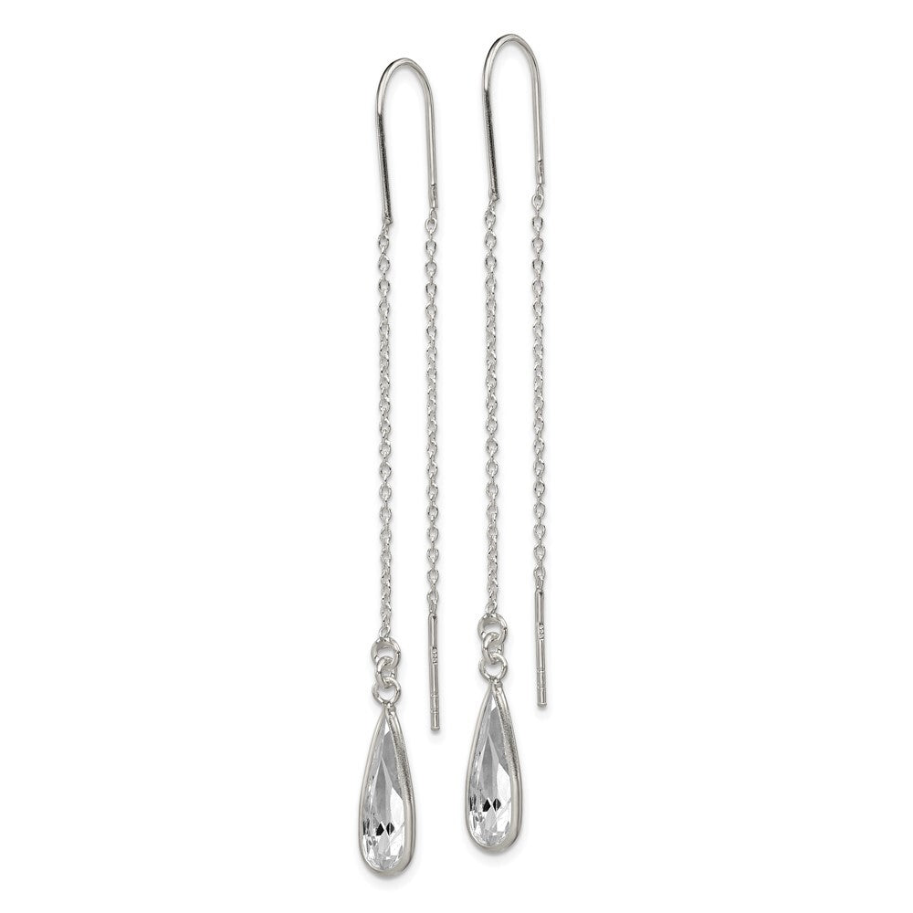 Sterling Silver Polished Crystal Teardrop Threader Earrings