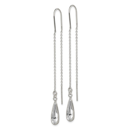 Sterling Silver Polished Crystal Teardrop Threader Earrings