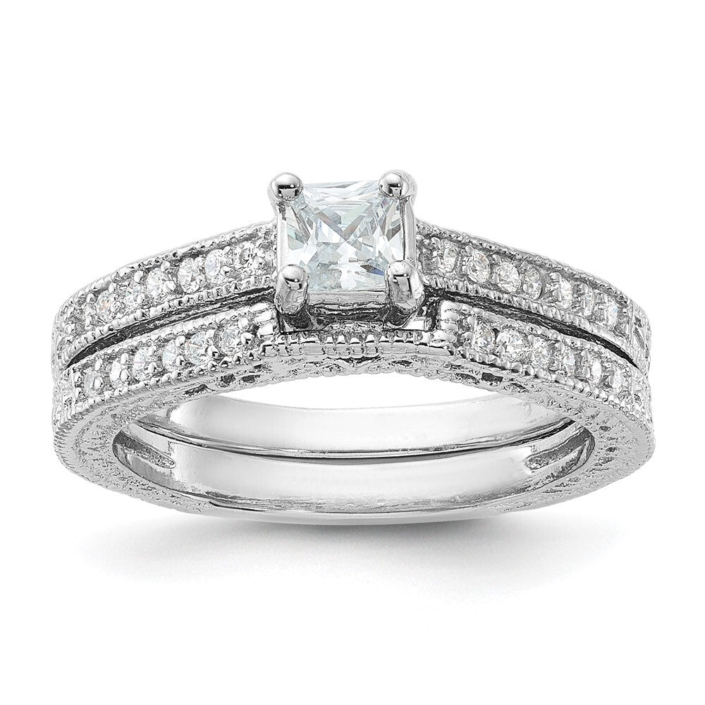 Sterling Silver Rhodium-plated 2-Piece Cubic Zirconia Wedding Set Ring Size 6
