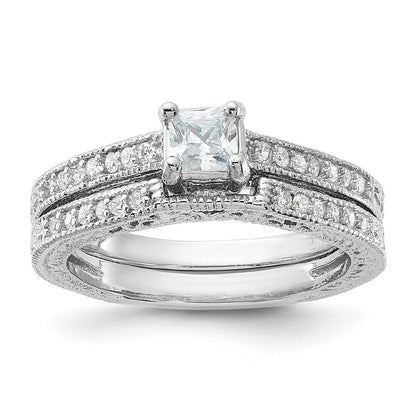 Sterling Silver Rhodium-plated 2-Piece Cubic Zirconia Wedding Set Ring Size 6