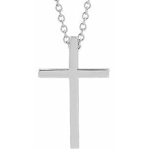 14k White Gold 17.4x11.1 mm Cross Pendant Necklace 18"