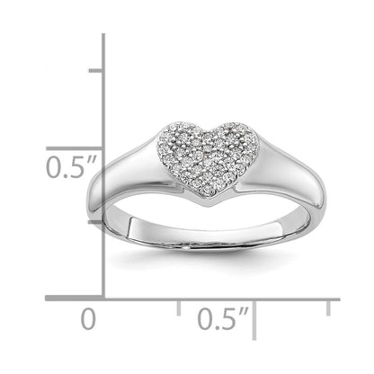 Sterling Silver Rhodium-plated Micro Pave CZ Heart Ring Size 8