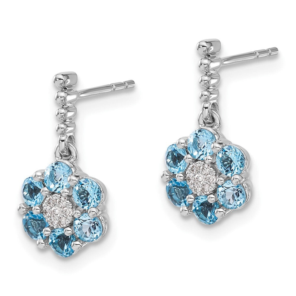 14k White Gold Blue Topaz and Diamond Drop & Dangle Earrings