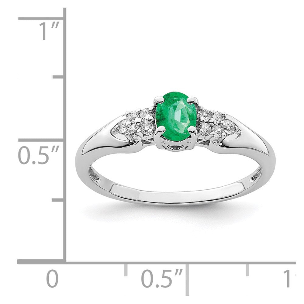 Sterling Silver Rhodium-plated Emerald and White Sapphire Ring