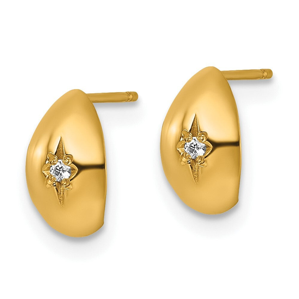 14k Yellow Gold Polished Cubic Zirconia Star J-Hoop Earrings Gift for Women