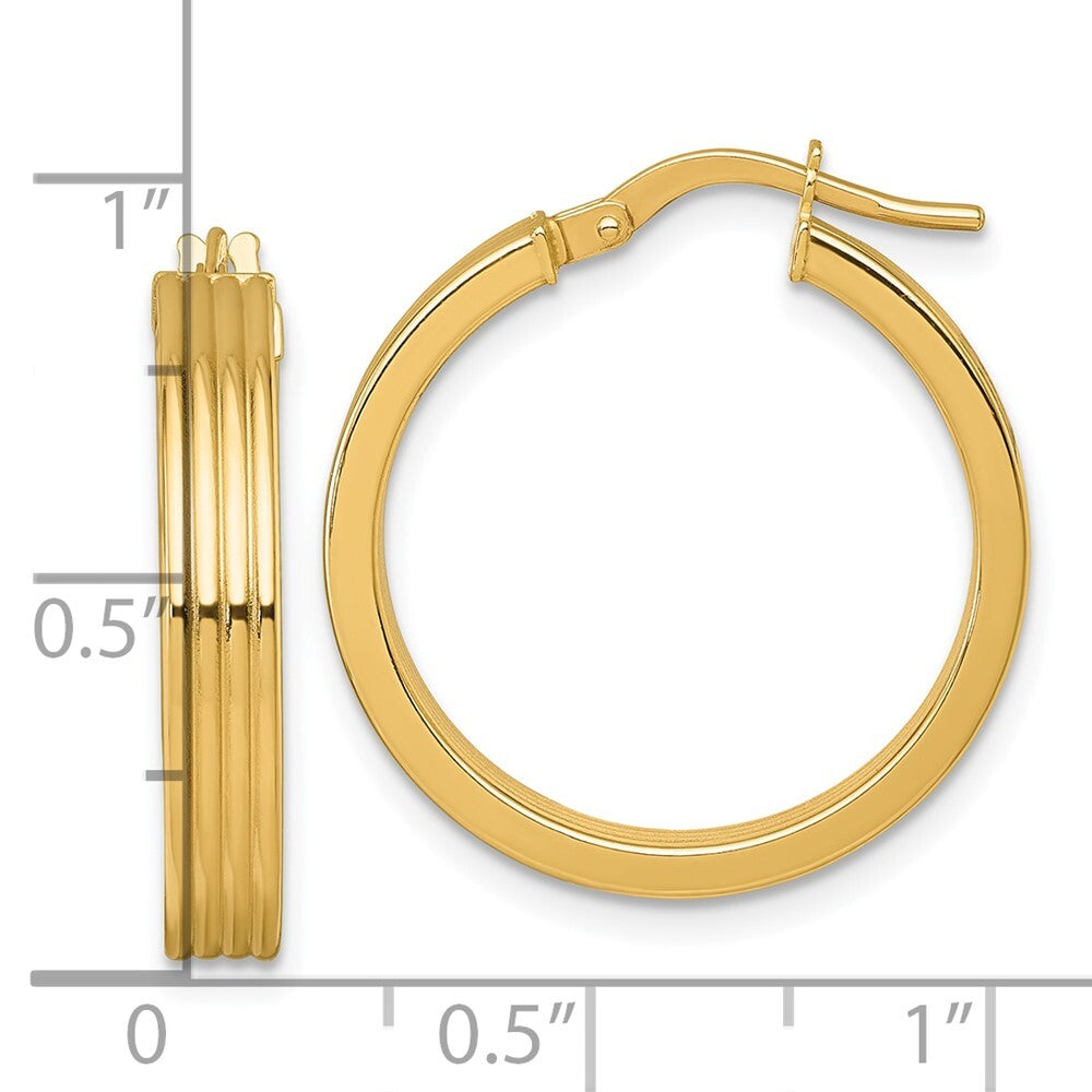 14k Yellow Gold Polished Grooved Hoop Earrings Gift for Women