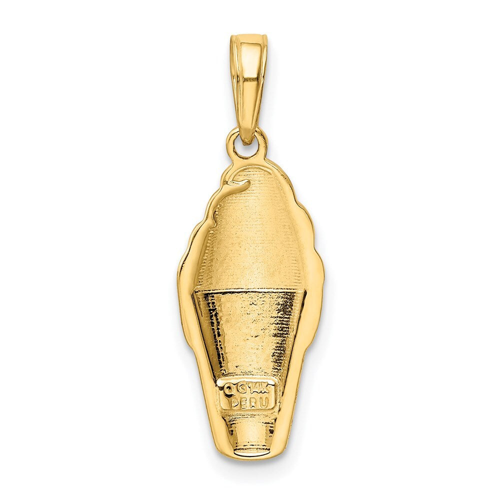 14k Yellow Gold Enameled Vanilla Ice Cream Cone Pendant for Women