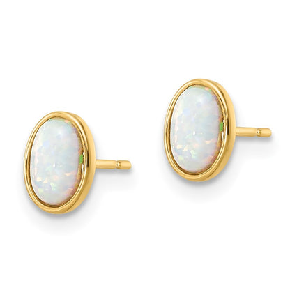 14k Yellow Gold Created Opal Earrings