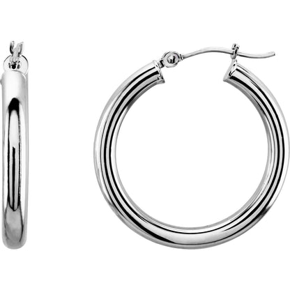 14k White Gold Tube 25 mm Hoop Earrings Fine Jewelry Gift for Women