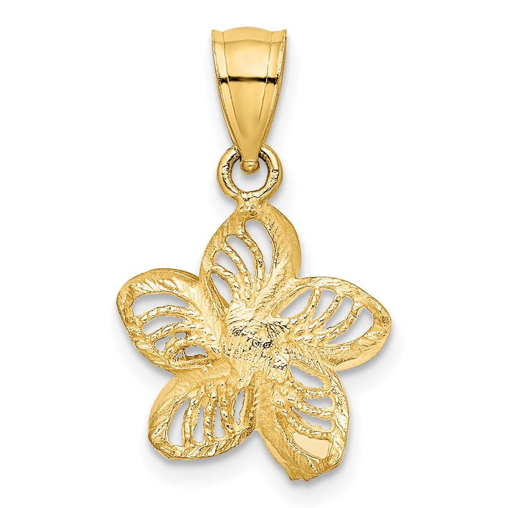 14k Yellow Gold Polished Diamond-cut Beaded Plumeria Flower Charm Pendant