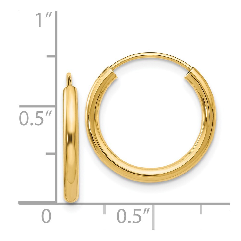 14k Yellow Gold Polished Round Endless 2mm Hoop Earrings Gift for Women