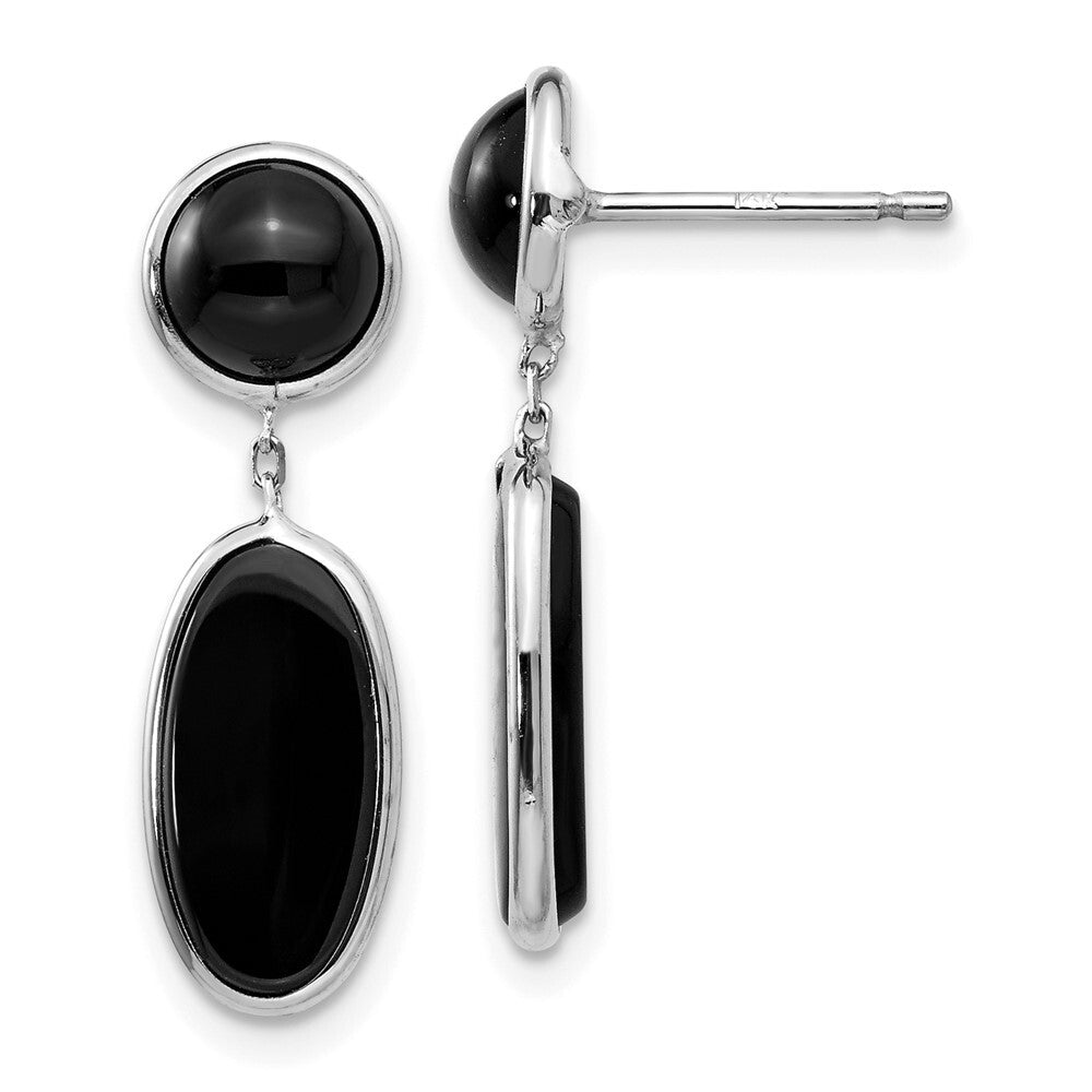 14k White Gold Onyx Oval Dangle Earrings Gift for Women