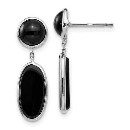 14k White Gold Onyx Oval Dangle Earrings Gift for Women