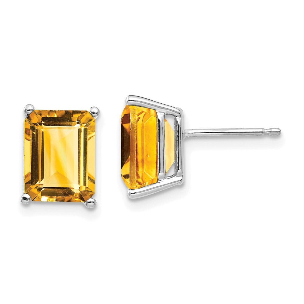14k White Gold 9x7mm Emerald Cut Citrine Stud Earrings Gift for Women