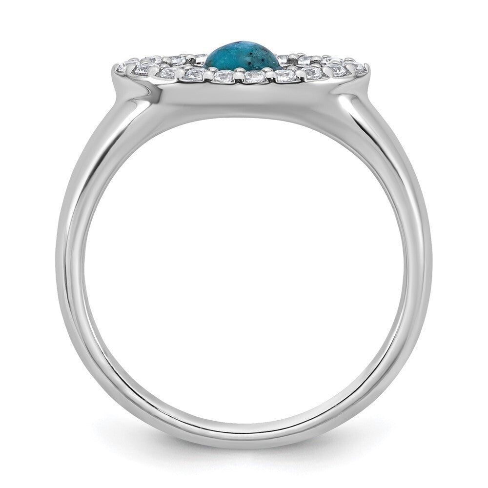 Sterling Silver Cubic Zirconia and Compressed Turquoise Evil Eye Ring Size 8