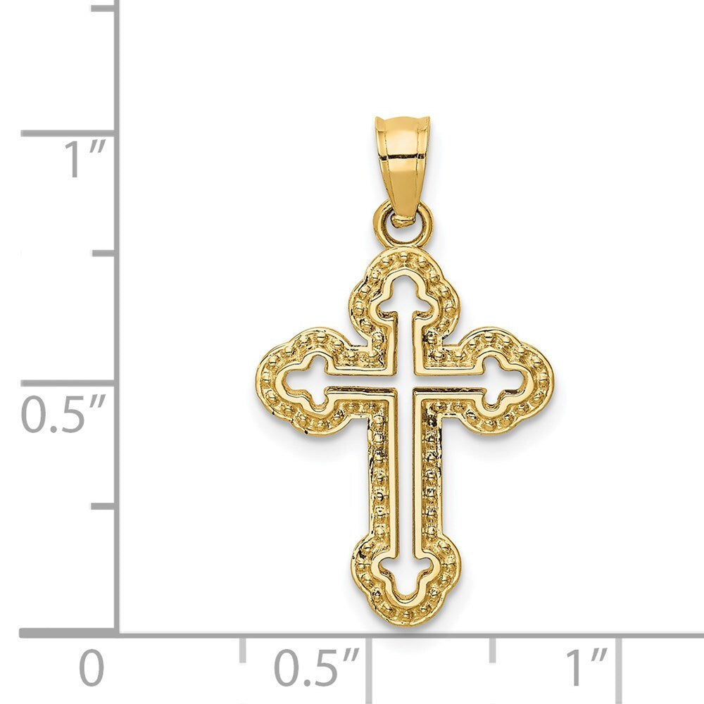 14k Yellow Gold Cut-out Budded Cross Charm Pendant for Women