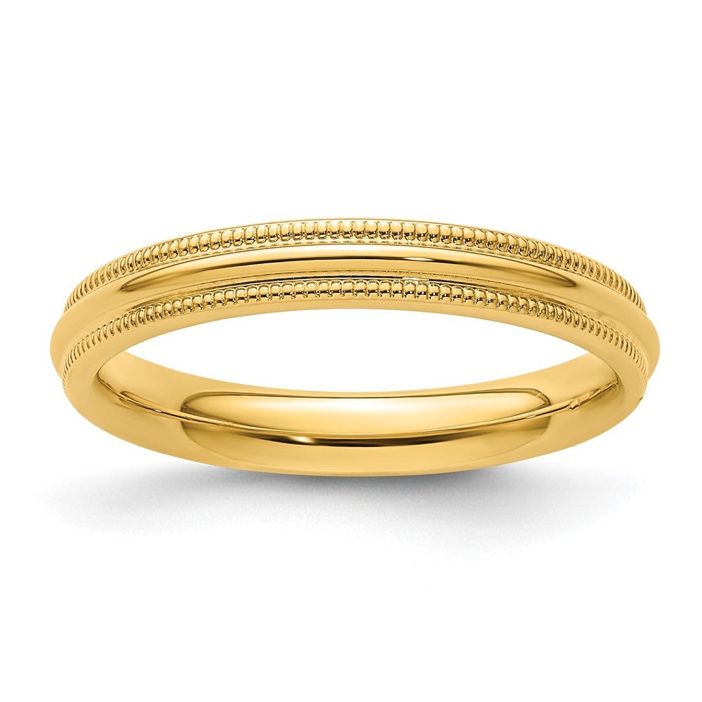 14k Yellow Gold  3mm Milgrain Half Round Comfort Fit Wedding Band Ring Size 7.5