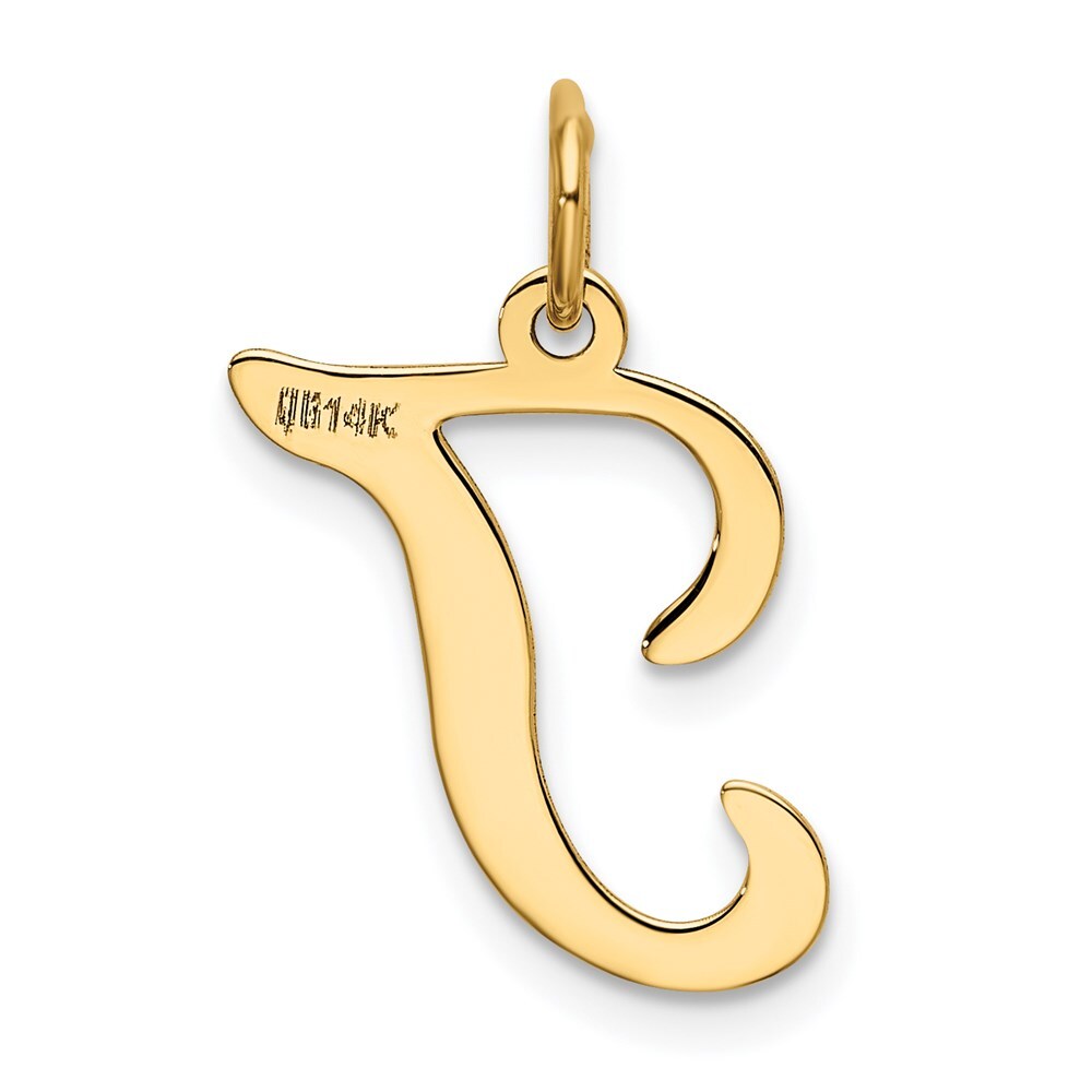14k Yellow Gold Script Letter T Initial Charm Pendant for Women