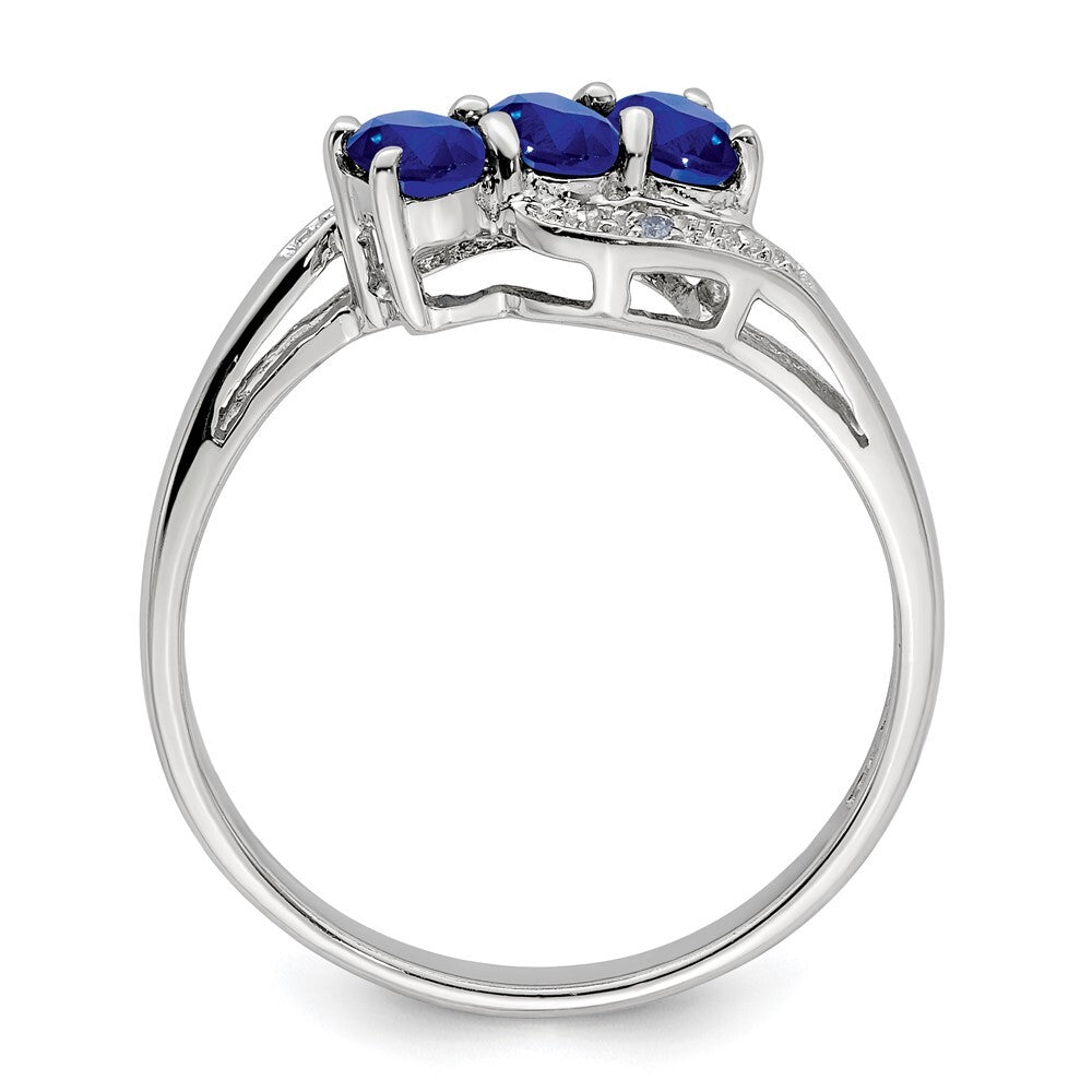 Sterling Silver Rhodium-plated Sapphire & Diamond Ring Size 7