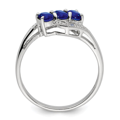 Sterling Silver Rhodium-plated Sapphire & Diamond Ring Size 7
