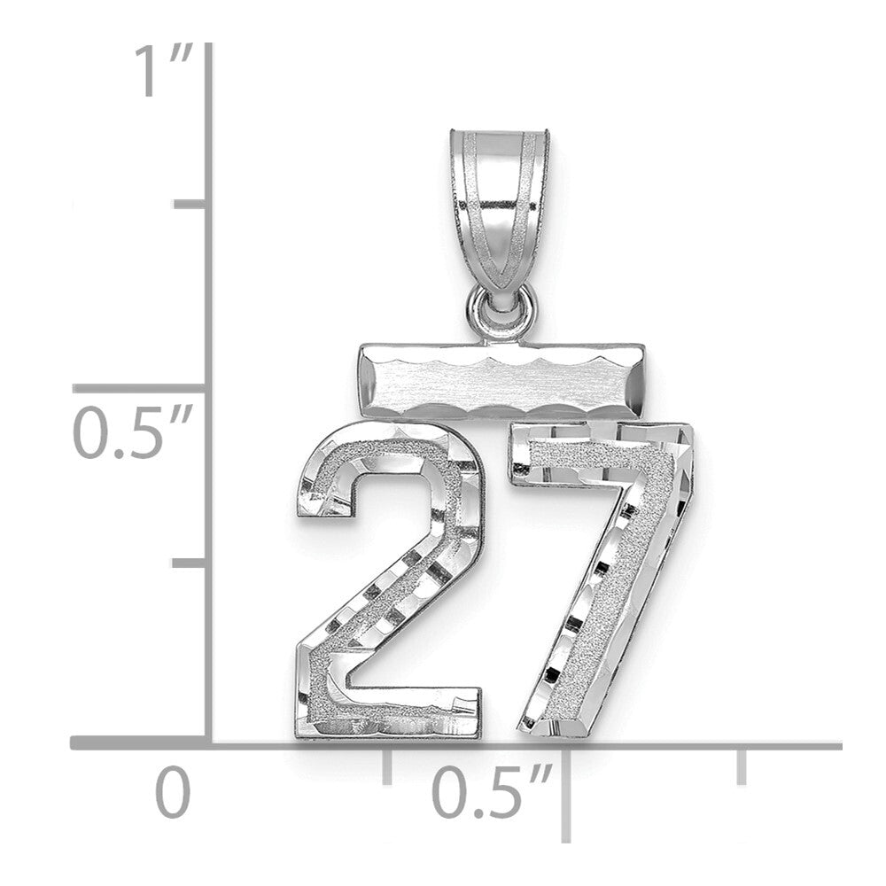 14k White Gold Small Brushed Diamond-cut Number 27 Charm Pendant for Women